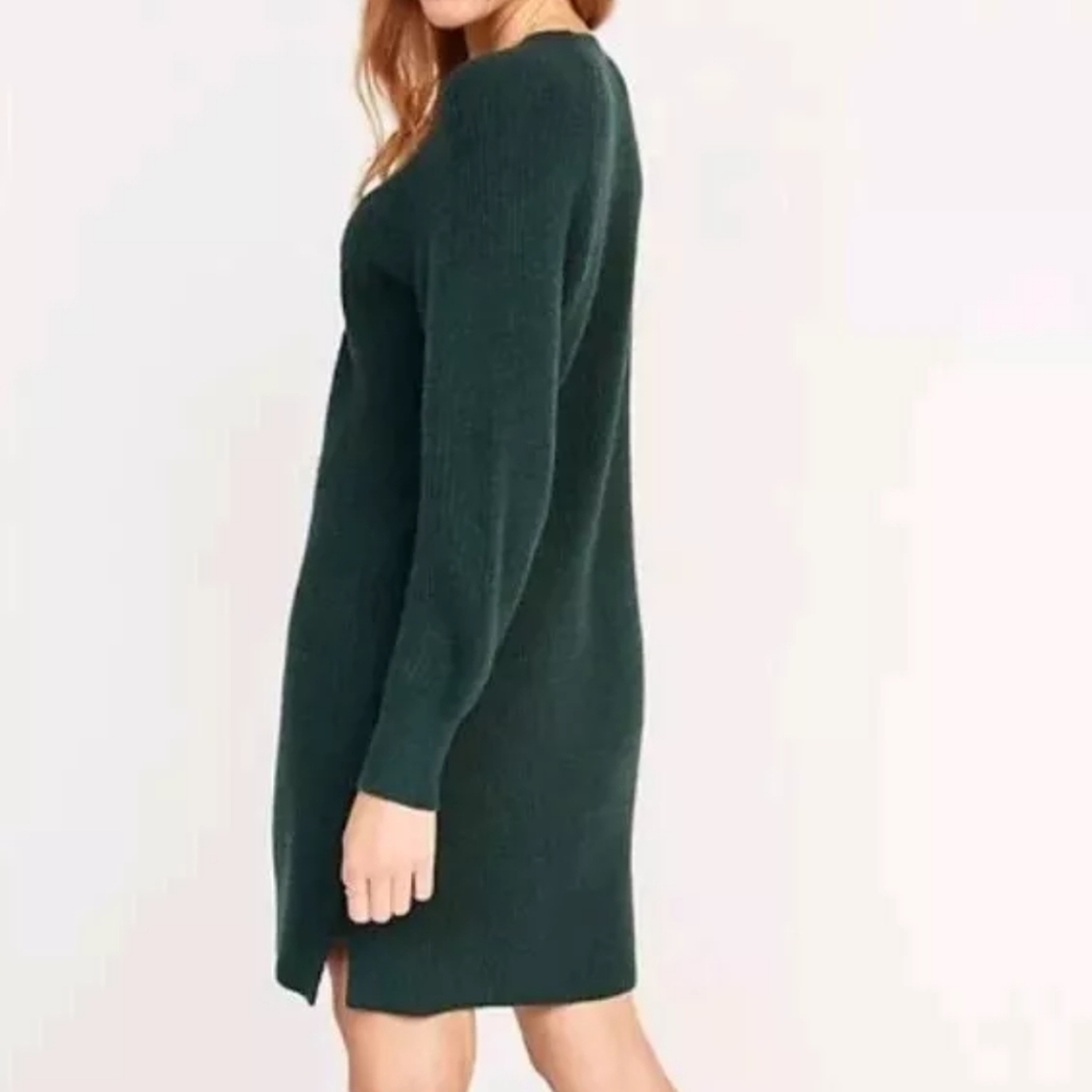 Old Navy Tunic Sweater Dress Woman 2X Ribbed Knit Teal Dark Green Raglan V-Neck